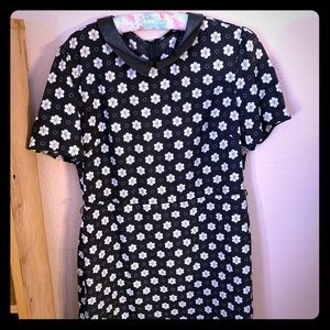 Black and white Flower print dress with collar